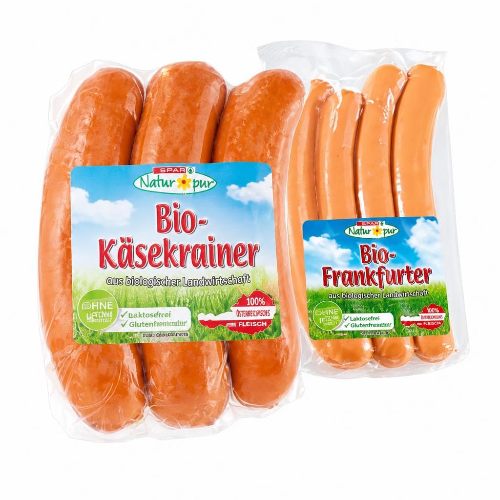 Bio-Frankfurter, Bio-Käsekrainer oder Bio-Knacker, 220-250 g SPAR Natur pur – Spar