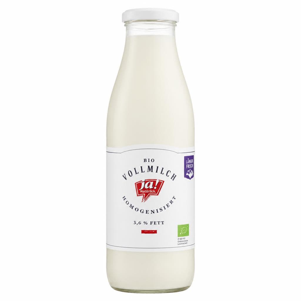 Ja! Natürlich Bio-Vollmilch im Glas, 1 Liter Flasche – Billa