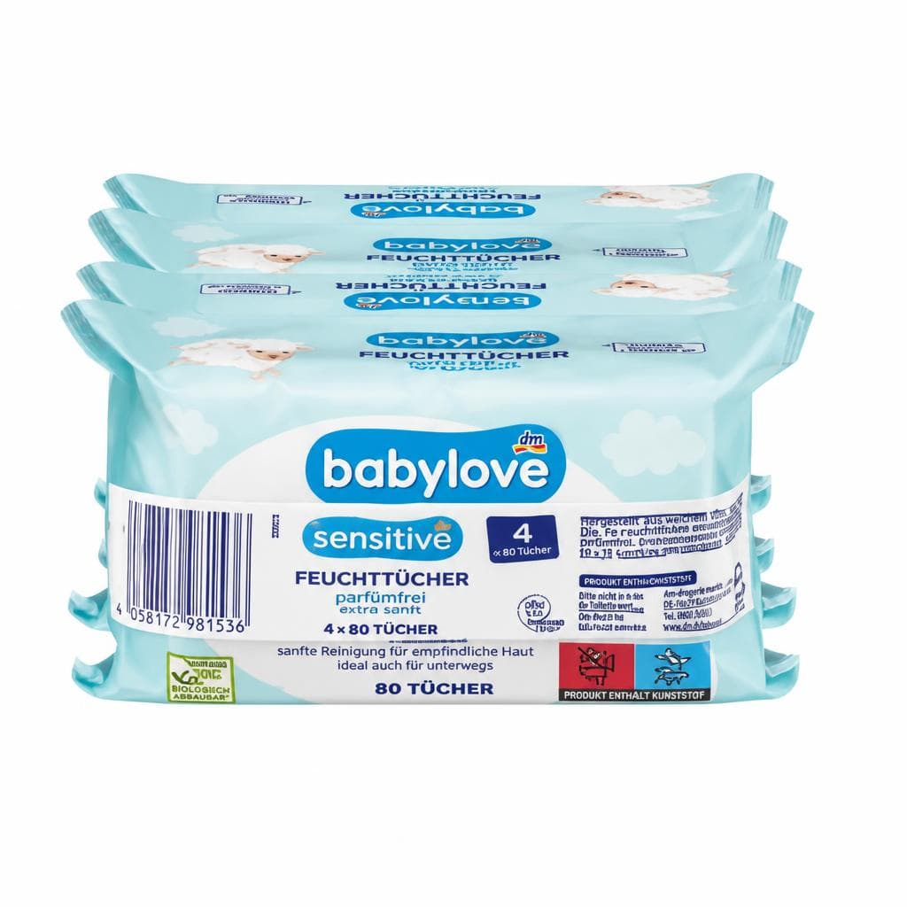 Feuchttücher sensitive, 4 × 80 Stk. babylove – Dm