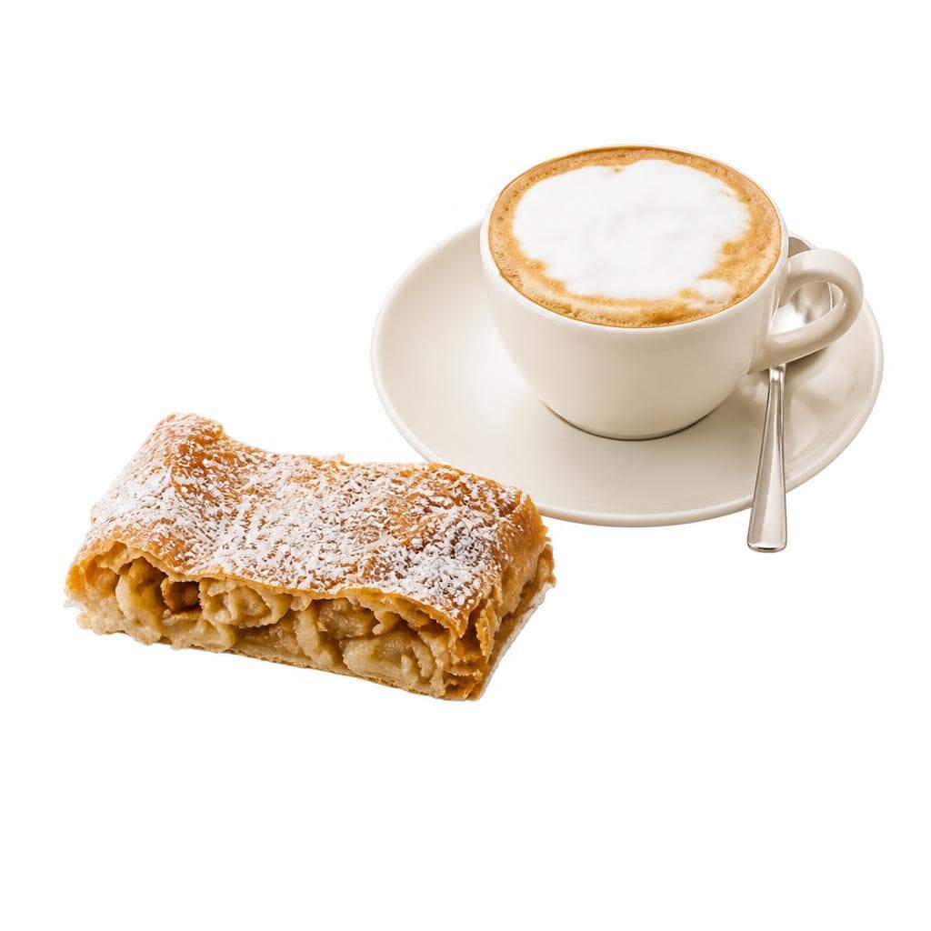Handgezogener Apfelstrudel + Cappuccino – Maximarkt