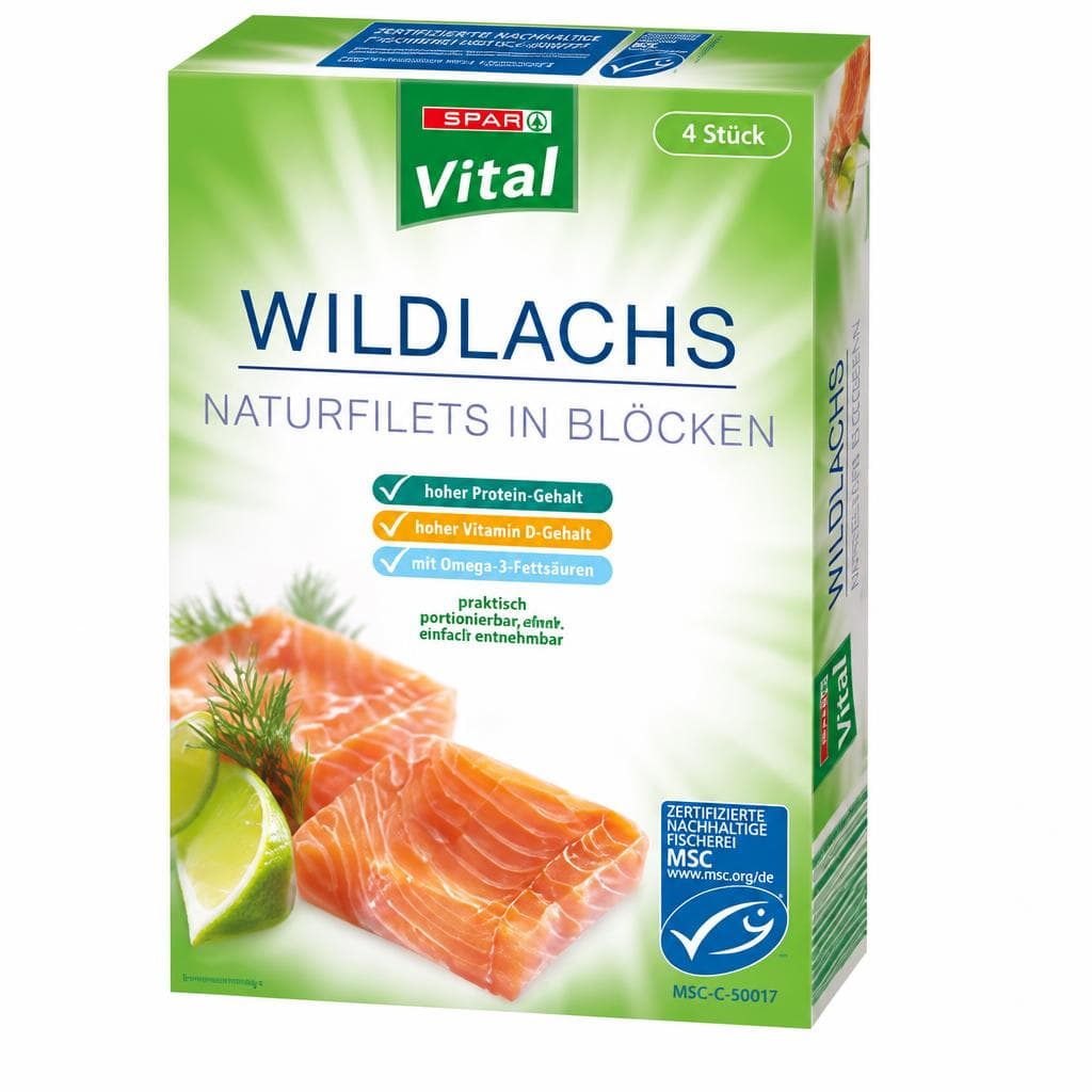 SPAR Vital Wildlachs Naturfilet in Blöcken MSC, 400 g – Spar