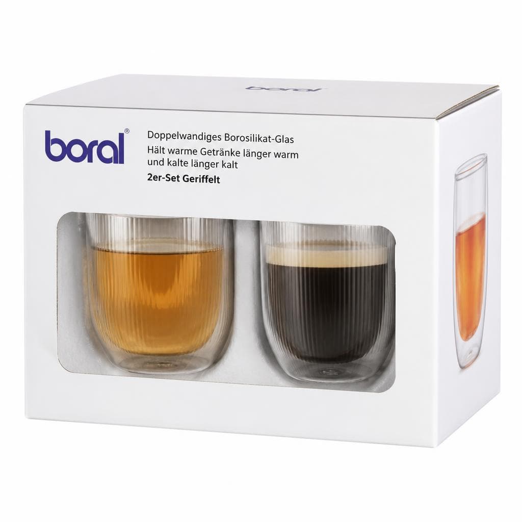 boral Doppelwandiges Glas 2er-Set Geriffelt, ca. 300 ml – Norma