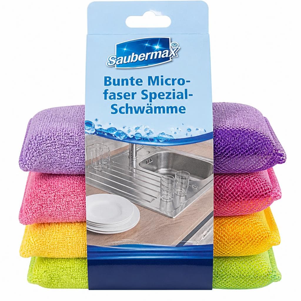 Saubermax Bunte Microfaser Spezial-Schwämme, 4 Stück – Norma