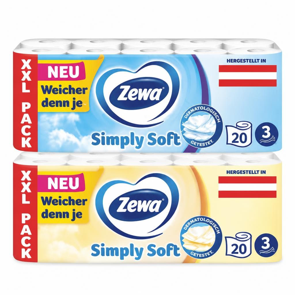 Zewa Simply Soft Toilettenpapier oder Zewa Premium Toilettenpapier, 20er-Packung oder 18er-Packung – Maximarkt