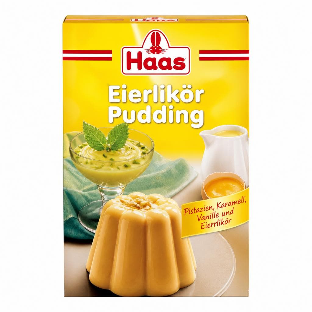 Pudding Pistazien, Karamell, Vanille und Eierlikör, 6x37 g Haas – Norma