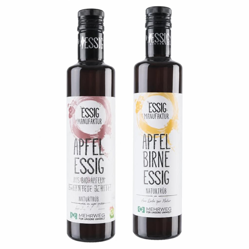 Bio-Apfelessig, Bio-Essig Apfel-Birne naturtrüb oder Bio-Apfelblütenhonig, 0,5 l Essig Manufaktur – Maximarkt