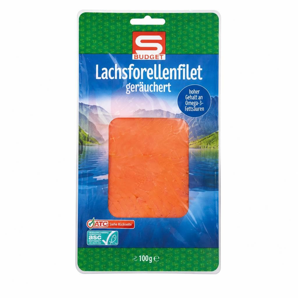 S-BUDGET Lachsforellenfilet geräuchert 100-g-Packung Angebot bei Interspar