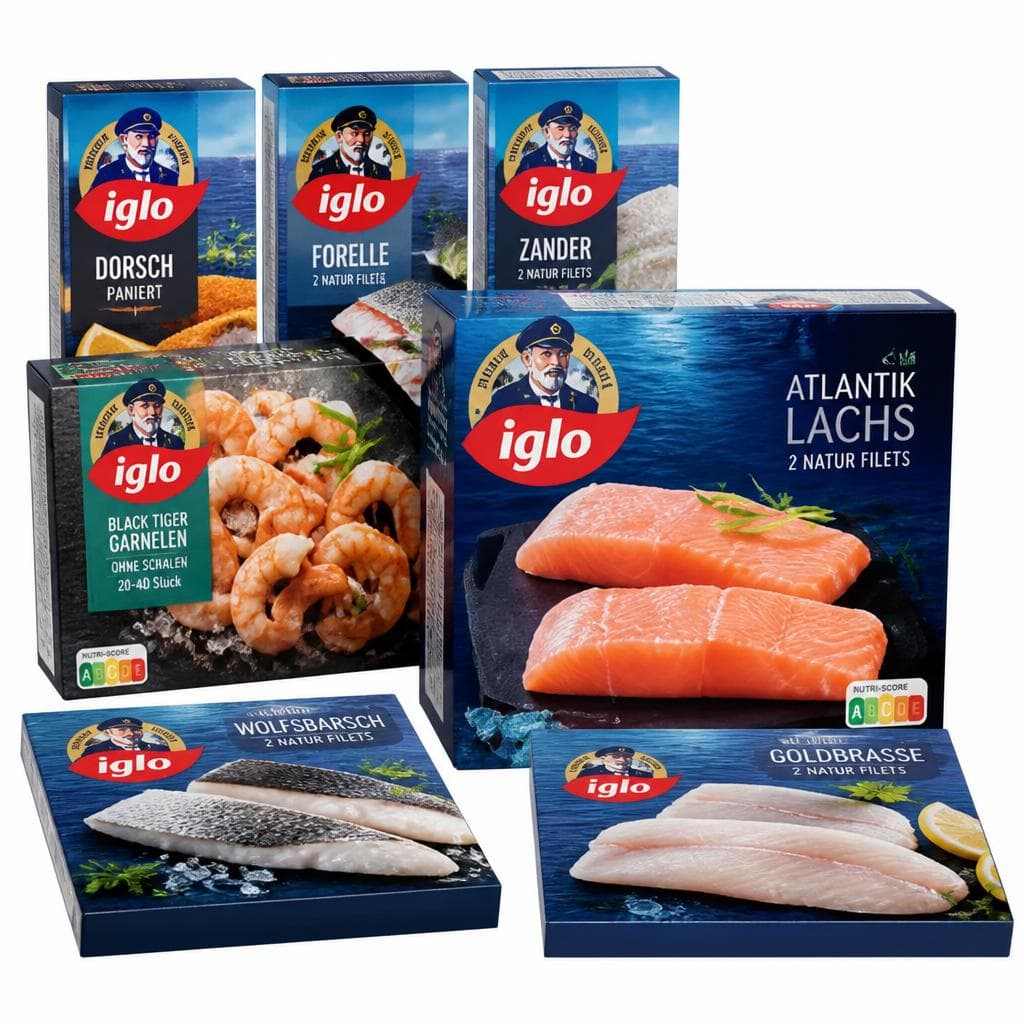 Iglo Dorsch paniert, Dorsch in Knusperbrösel, Forelle Naturfilets, Zander Naturfilets, Premium Atlantik Lachs, Black Tiger Garnelen, Wolfsbarsch oder ASC Goldbrasse, 200 g - 480 g – Maximarkt