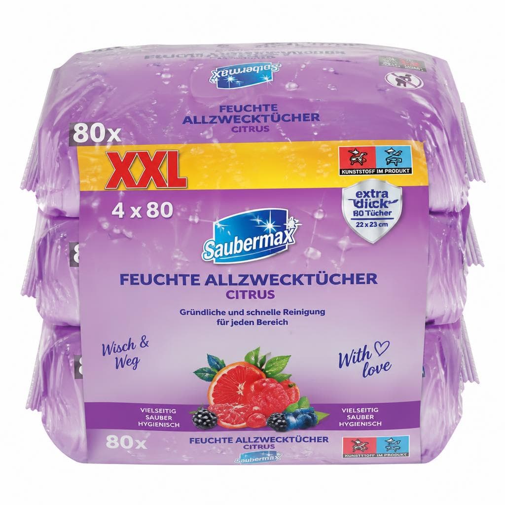 Feuchte Allzwecktücher XXL, je 4x80 Stück – Norma