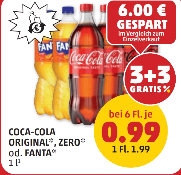 Coca-Cola Original, Zero od. Fanta 1 l Angebot bei Penny