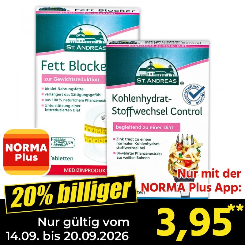 Kohlenhydrat-Stoffwechsel Control Fett Blocker+ 30 Stück, 24 g ST. ANDREAS Angebot bei Norma