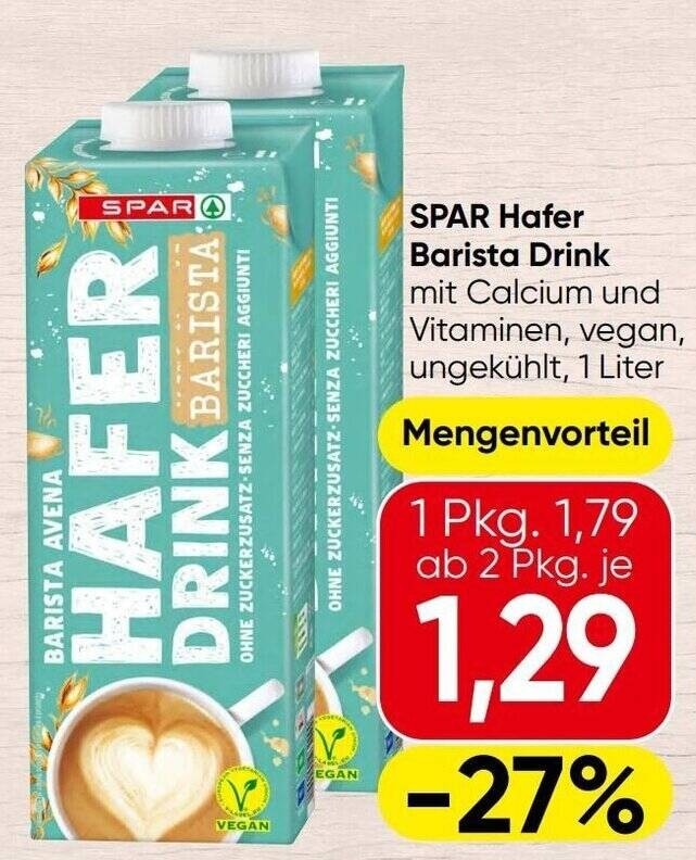 SPAR Hafer Drink Barista 1 l Angebot bei Spar