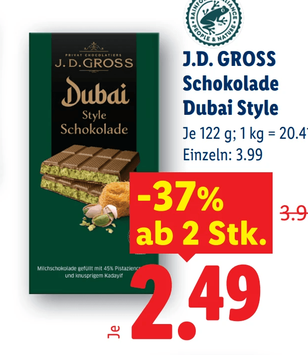 J.D. GROSS Schokolade Dubai Style 122 g Angebot bei Lidl