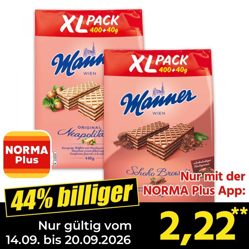 Waffelspezialität je 440 g Manner Angebot bei Norma