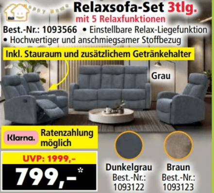 Relaxsofa-Set 3tlg. Angebot bei Norma