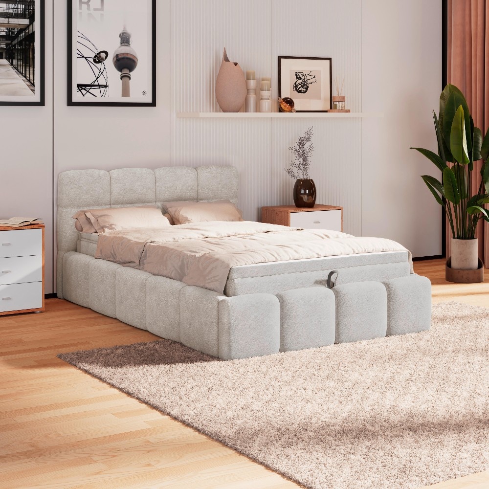 Polsterbett Chenille Creme Liegefläche: ca. 140x200 cm Angebot bei Möbelix