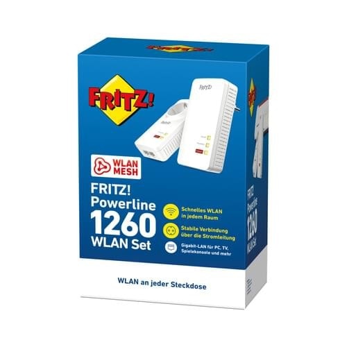 Netzwerk-Erweiterung über Stromleitung & WLAN-Router FRITZ!Powerline 1260 WLAN Set inkl. Steckdose Angebot bei Expert