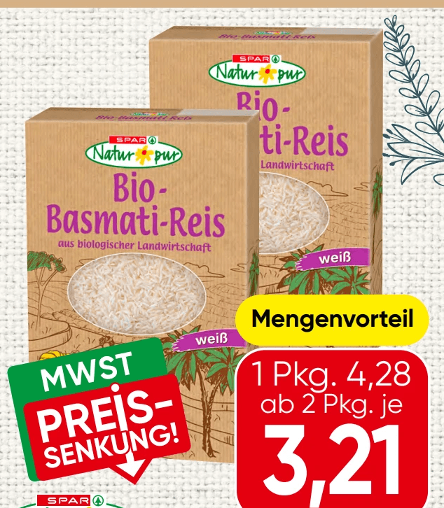 Bio-Basmati-Reis 1 kg SPAR Natur pur Angebot bei Spar