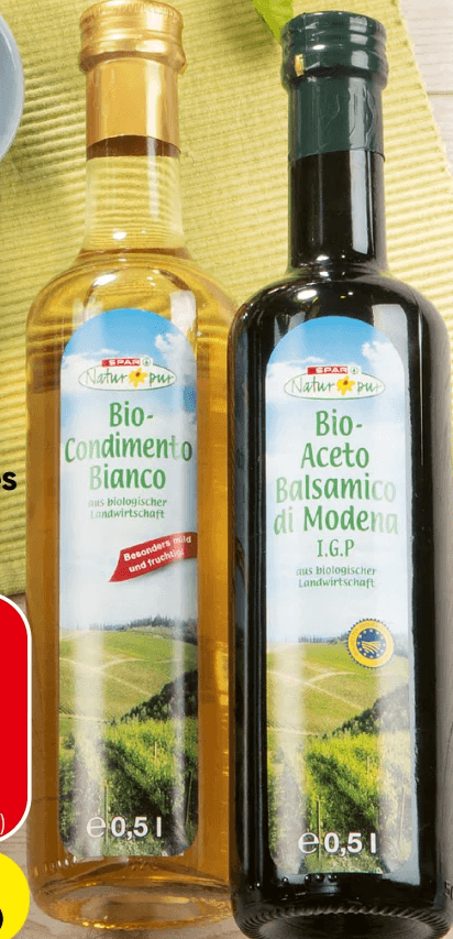 Bio‑Aceto Balsamico di Modena IGP oder Bio‑Condimento Bianco 0,5 Liter SPAR Natur pur Angebot bei Eurospar