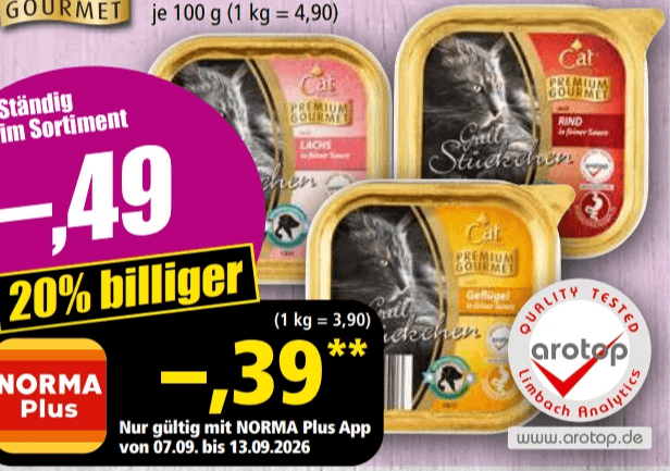 Premium Katzennahrung 100 g Angebot bei Norma