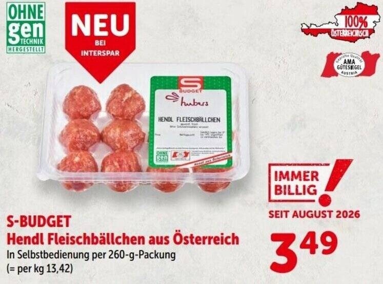 S-Budget Österr. Hendl Fleischbällchen 260 g Angebot bei Maximarkt