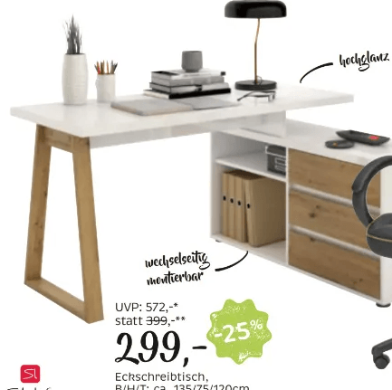 Eckschreibtisch ca. 135/75/120cm Stilife Angebot bei XXXLutz