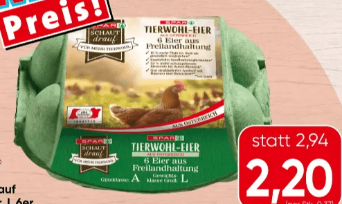 SPAR Tierwohl-Eier Gr. L 6 Eier Angebot bei Spar