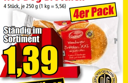 Hamburger Brötchen XXL 4 Stück, je 300 g Goldblume Angebot bei Norma