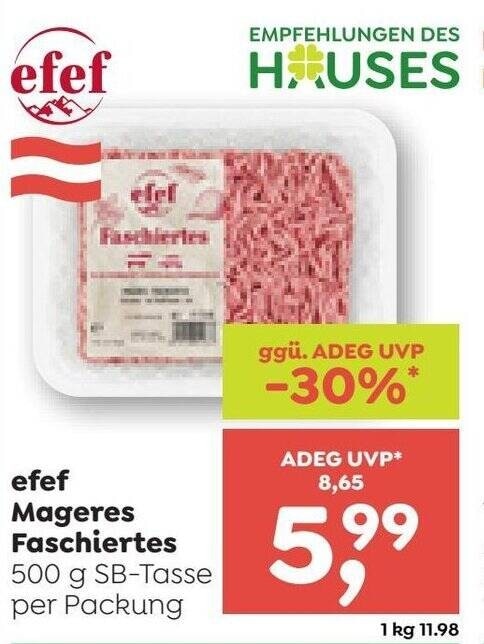 efef Mageres Faschiertes 500 g SB-Tasse per Packung Angebot bei Adeg