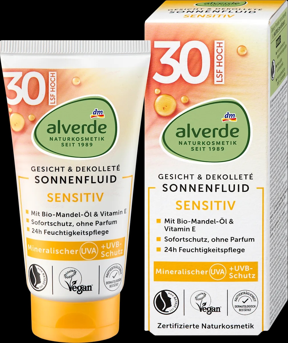 alverde Sonnenfluid Gesicht & Dekolleté LSF 30 50 ml Angebot bei Dm