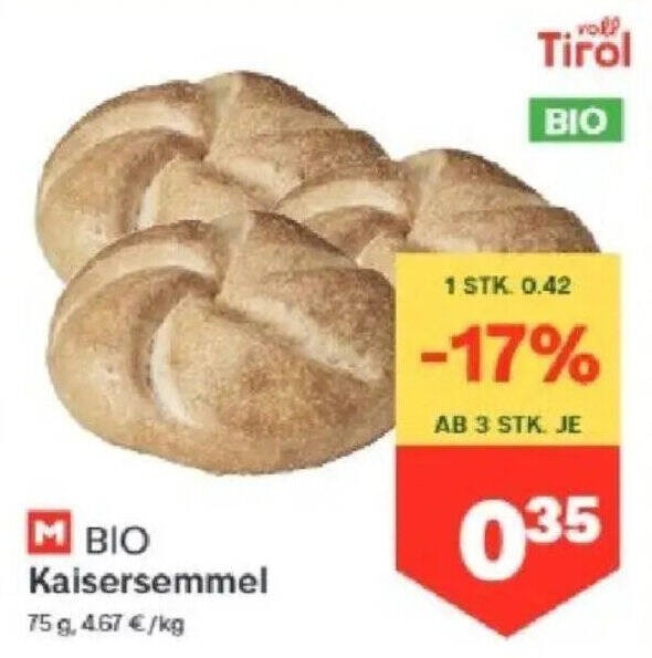 Kaisersemmel 75 g Angebot bei MPREIS