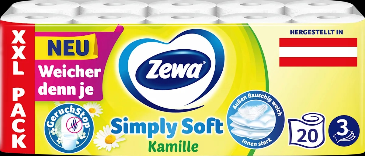 Zewa Simply Soft Toilettenpapier 20er-Packung oder 18er-Packung Angebot bei Eurospar