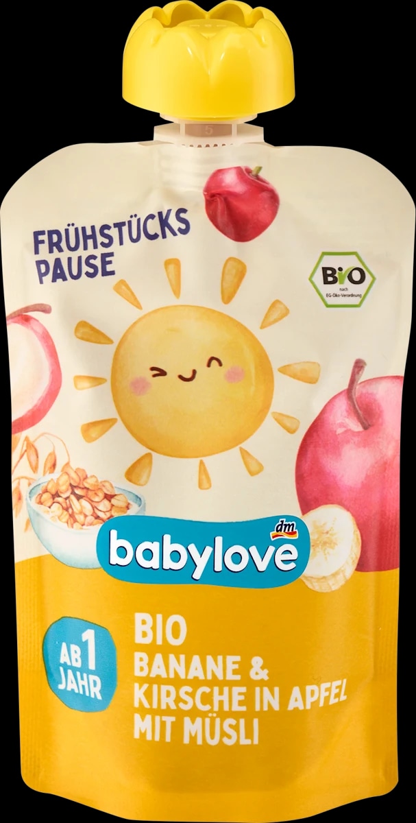 babylove Quetschbeutel Banane & Kirsche in Apfel mit Müsli 100 g Angebot bei Dm