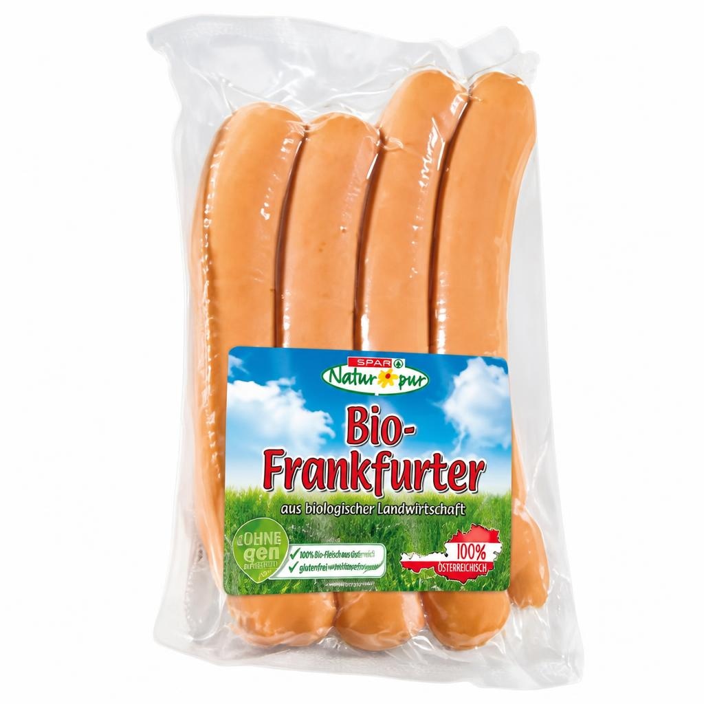 Bio-Frankfurter oder Bio-Hendl Frankfurter, Bio-Käsekrainer oder Bio-Knacker 220 g - 250 g SPAR Natur*pur Angebot bei Eurospar