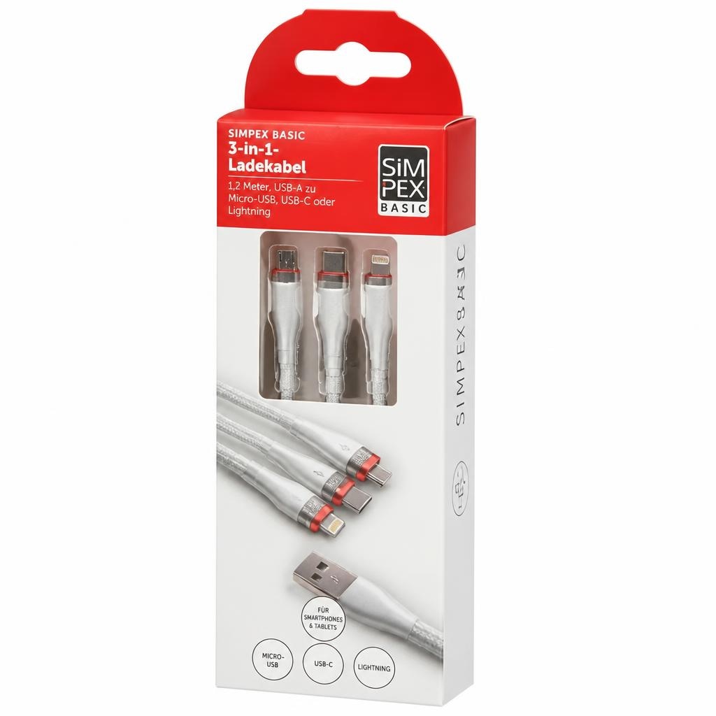 Simpex Basic 3-in-1-Ladekabel 1,2 Meter Angebot bei Interspar