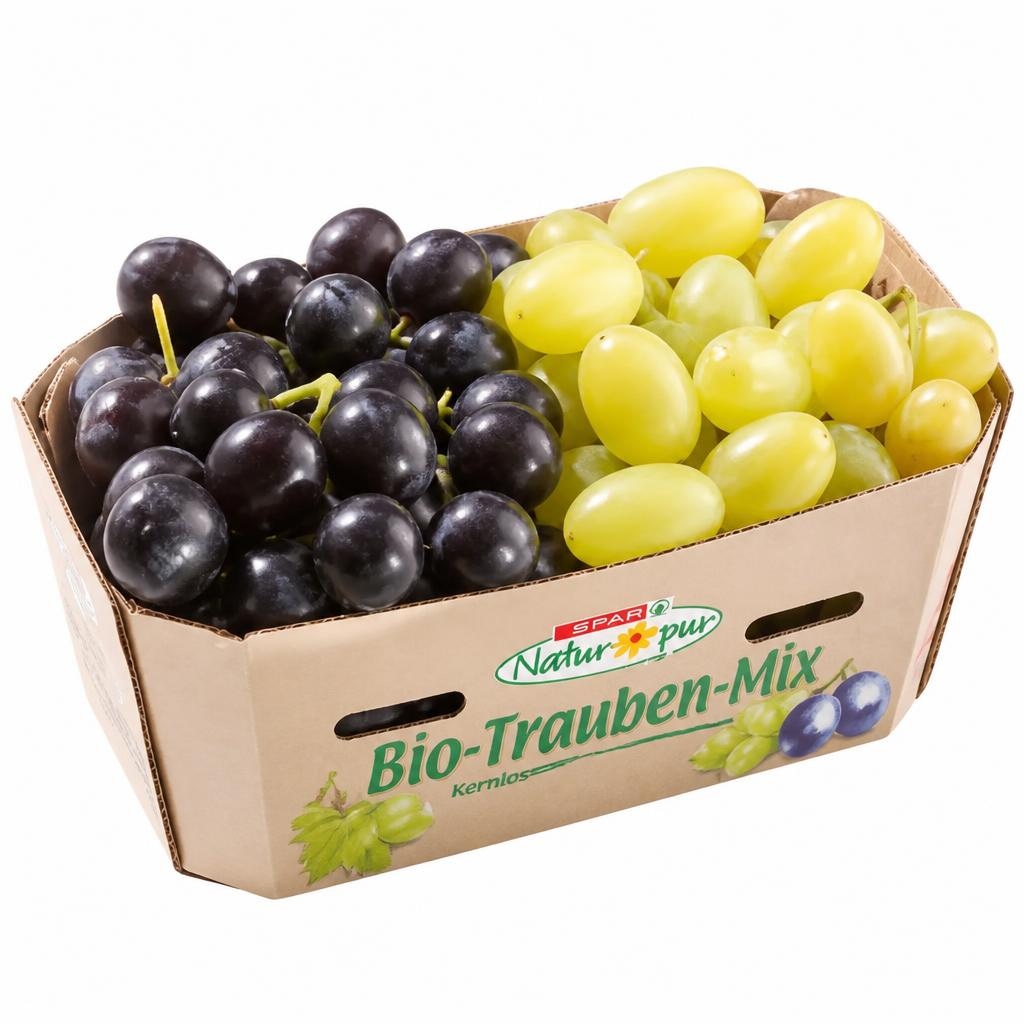 Knackig, süßer Bio-Trauben Mix kernlos 500-g-Tasse Angebot bei Spar