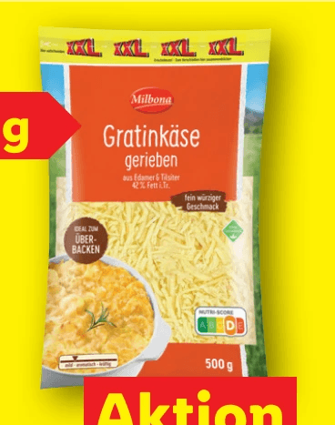 MILBONA Gratinkäse gerieben, 500 g – Lidl
