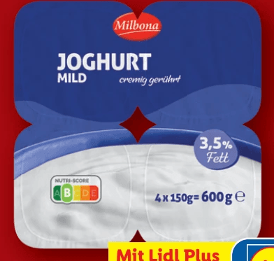 Milbona Naturjoghurt, 4x 150 g – Lidl
