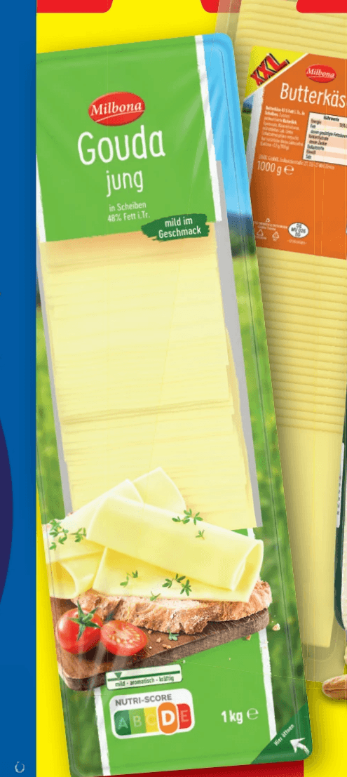 Gouda oder Butterkäse Scheiben, 1 kg Milbona – Lidl