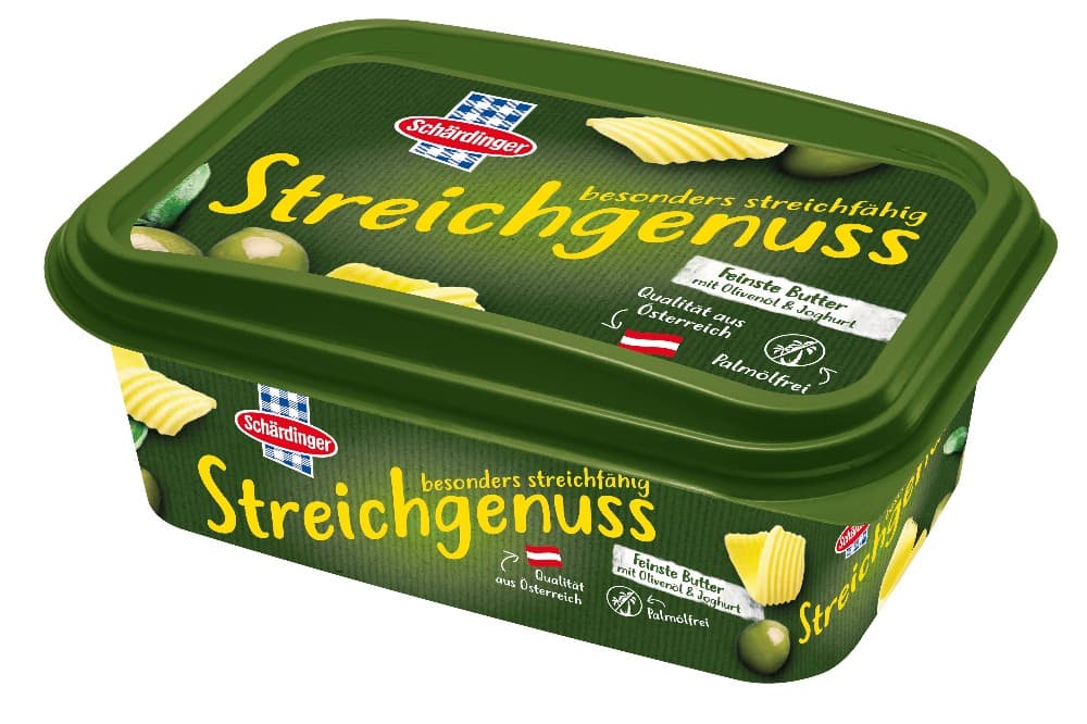 Schärdinger Streichgenuss feinste Butter mit Rapsöl & Joghurt oder mit Olivenöl & Joghurt, 200 g – Spar