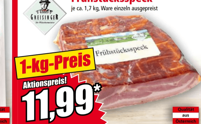 Frühstücksspeck, ca. 1,7 kg – Norma