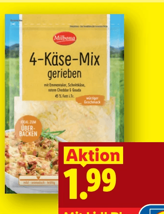 MILBONA 4 Käse Mix gerieben, 200 g – Lidl