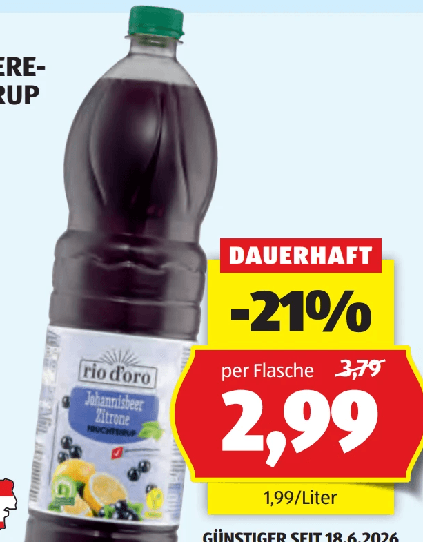 Johannisbeere-Zitronen Sirup 1,5 l Rio D'Oro Angebot bei Hofer