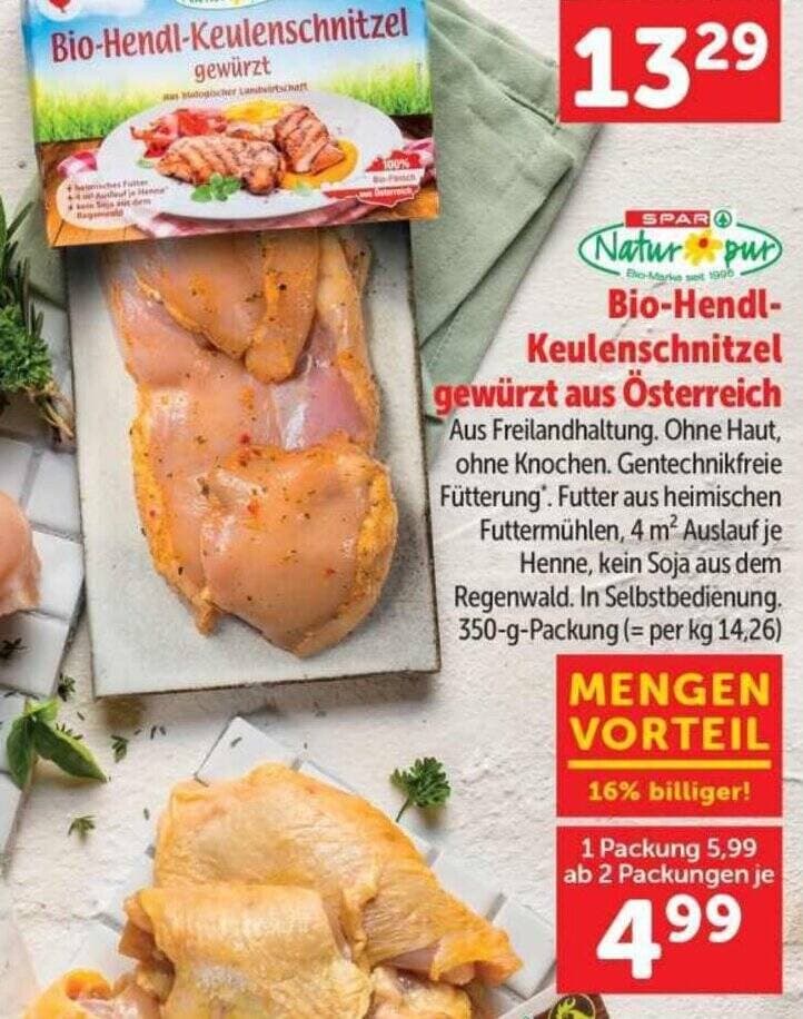 Bio-Hendl-Keulenschnitzerl gewürzt, 350 g – Interspar