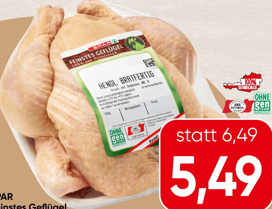 SPAR Feinstes Geflügel Hendl bratfertig – Spar