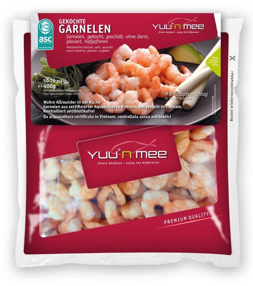 Yuu'n mee Black Tiger Garnelen Easy Peel, Garnelen gekocht ASC oder Oktopus Tentakel, 200-g-600-g-Packung – Interspar