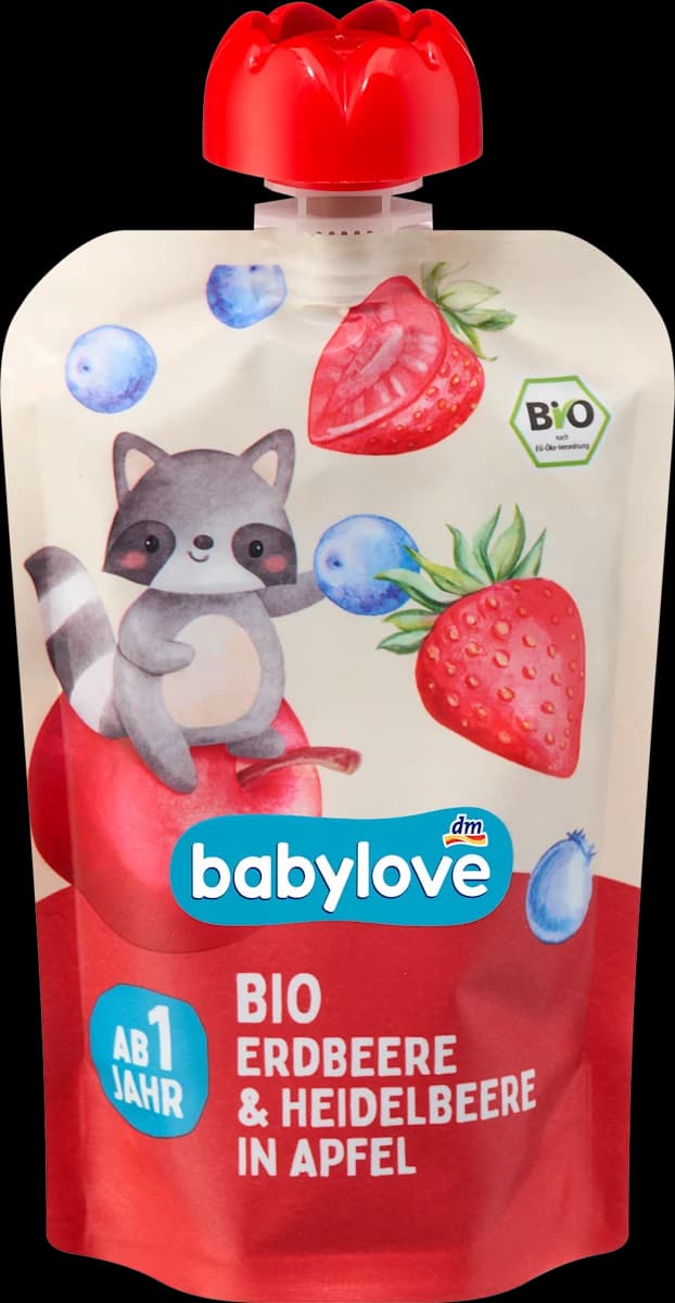babylove Quetschie Erdbeere & Heidelbeere in Apfel, 100 g – Dm