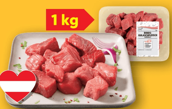 Rindsgulaschfleisch, ca. 1 kg – Penny