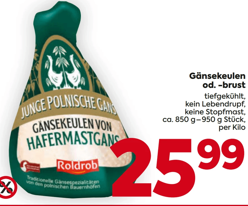 Gänsekeulen od. -brust, 1 kg Roldrob – Billa Plus