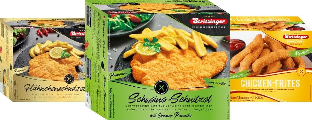 Stritzinger Schweineschnitzel, Hähnchenschnitzel oder Hähnchen-Nuggets, 3 kg Packung – Maximarkt